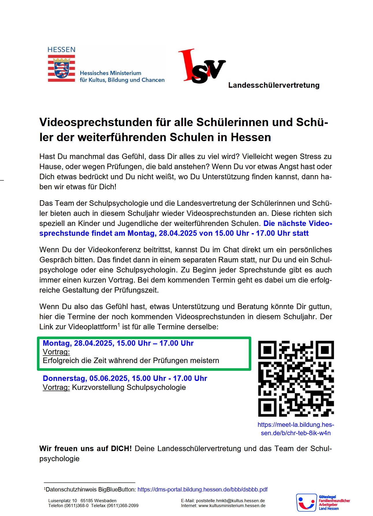 Videosprechstunden 04.25